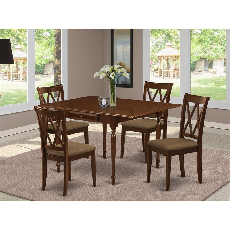 Pemberly Row 5-Piece Wood Dining Set with Fabric Seats in Mahogany
