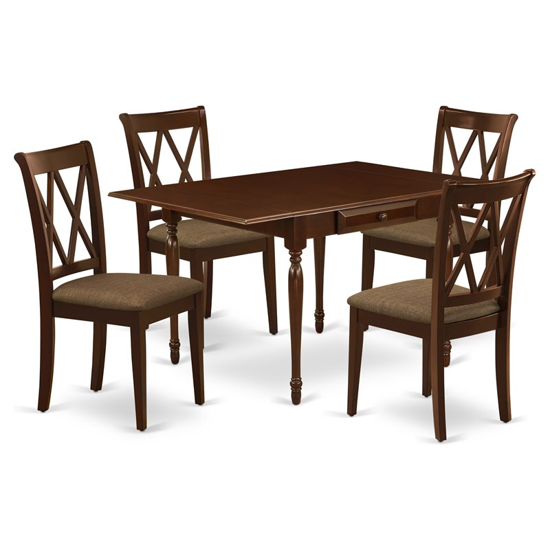 Pemberly Row 5-Piece Wood Dining Set with Fabric Seats in Mahogany