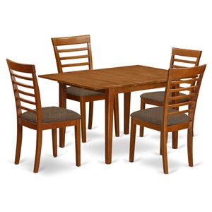 Pemberly Row 5-Piece Wood Dining Set with Fabric Chairs in Saddle Brown