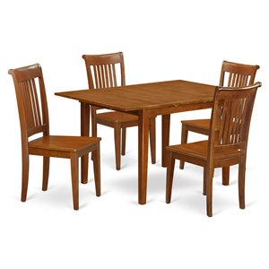 Pemberly Row 5-Piece Wood Dining Table Set with Leaf in Saddle Brown