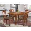 Pemberly Row 5-Piece Wood Kitchen Set in Saddle Brown Finish with Linen Seats