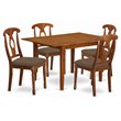 Pemberly Row 5-Piece Wood Kitchen Set in Saddle Brown Finish with Linen Seats