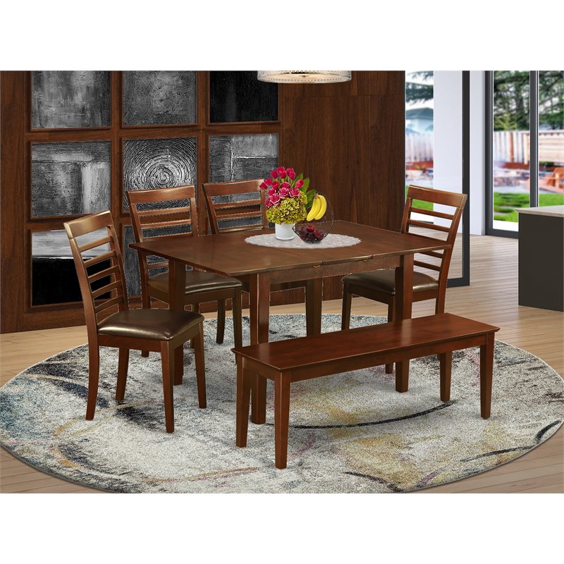 Pemberly Row 6-Piece Wooden Dining Set with Butterfly Leaf in Mahogany