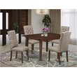 Pemberly Row 5-Piece Wood Dining Set with Khaki Parson Chairs in Mahogany