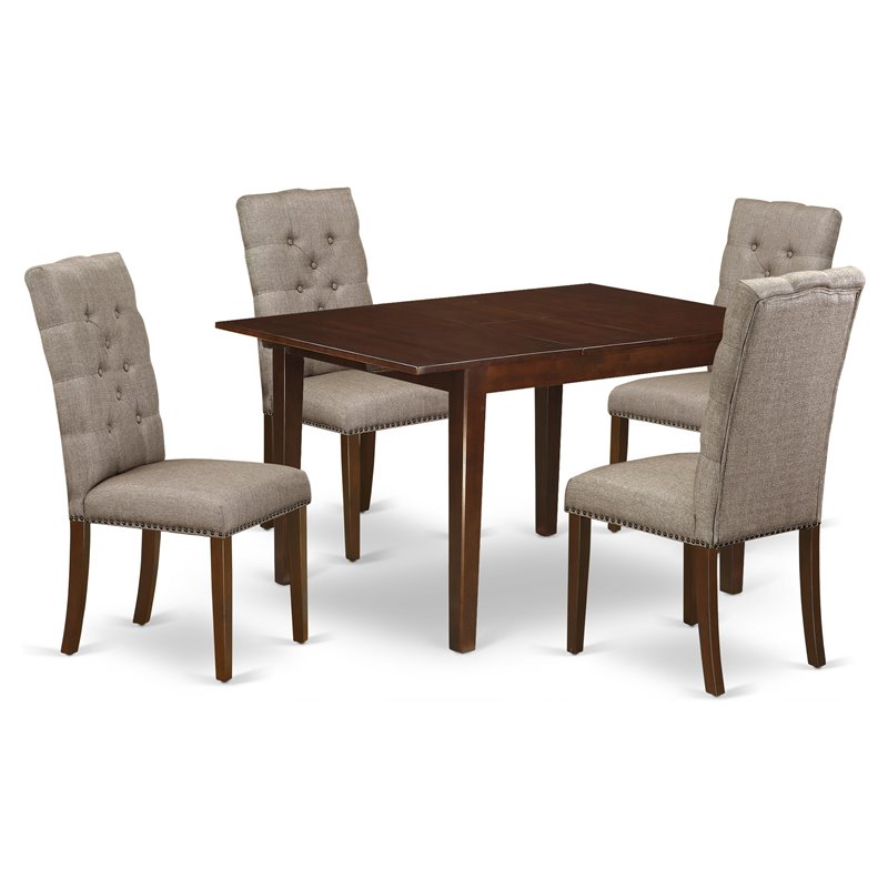 Pemberly Row 5-Piece Wood Dining Set with Khaki Parson Chairs in Mahogany
