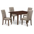 Pemberly Row 5-Piece Wood Dining Set with Khaki Parson Chairs in Mahogany