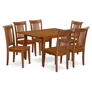 Pemberly Row 7-Piece Wood Dining Table Set in Saddle Brown Finish