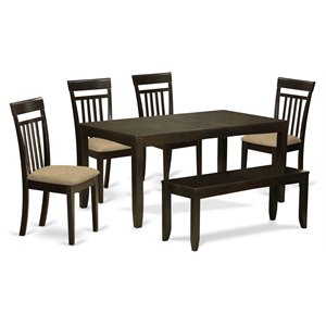 Pemberly Row 6-Piece Rectangular Wood Dining Set with Bench in Cappuccino