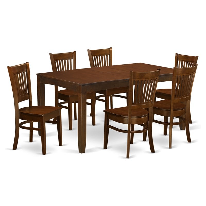 Pemberly Row 7-Piece Rubberwood Dining Set with Slat Back Chairs in Espresso
