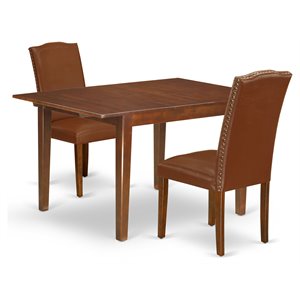 Pemberly Row 3-Piece Mahogany Wood Dining Set with Brown Upholstery