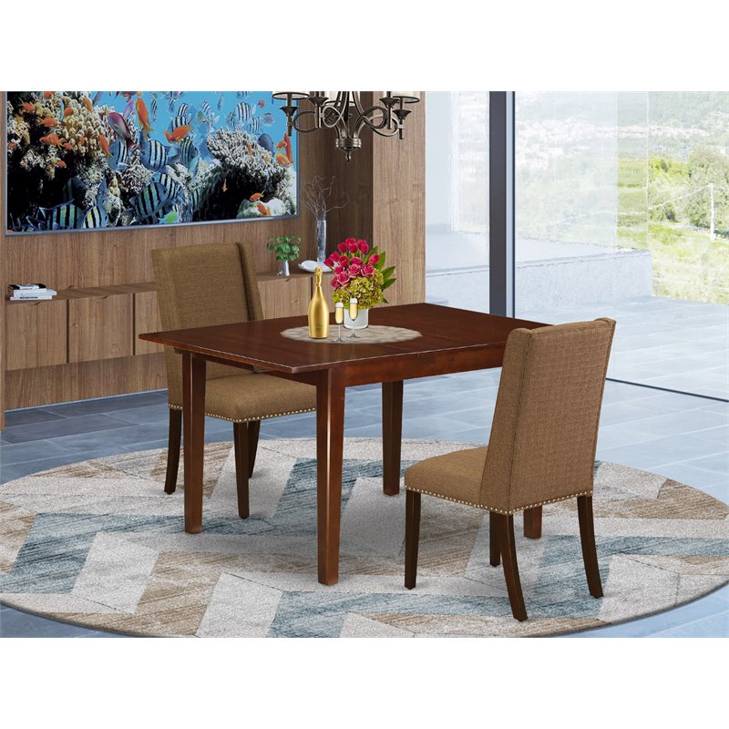 Pemberly Row 3-Piece Mahogany Wood Dining Set with Brown Beige Chairs
