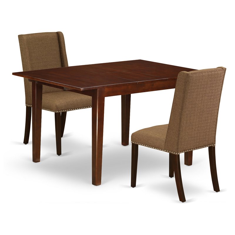 Pemberly Row 3-Piece Mahogany Wood Dining Set with Brown Beige Chairs