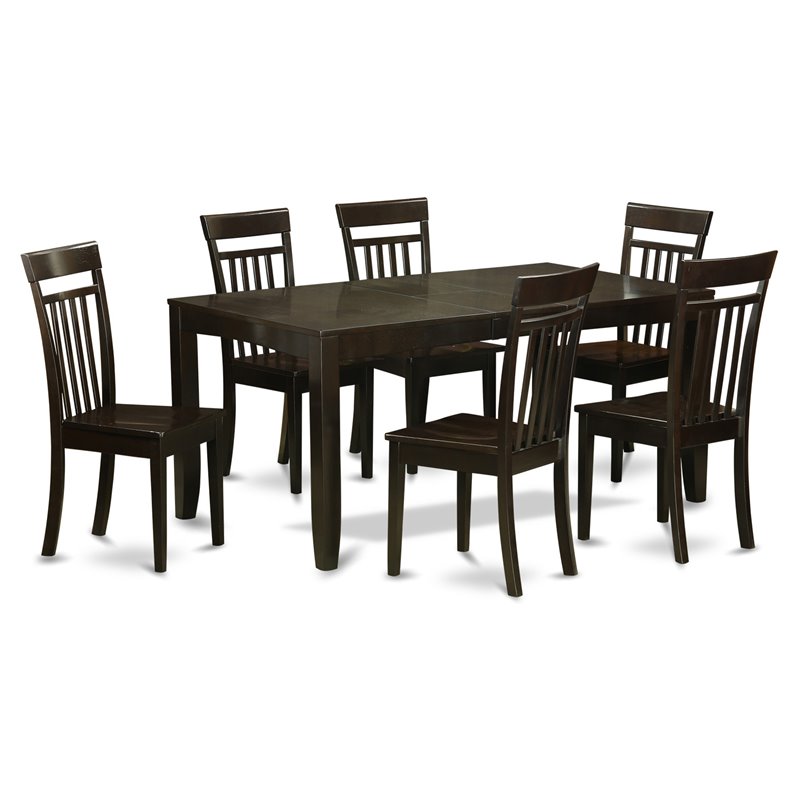 Pemberly Row 7-Piece Wood Dining Set with Solid Seats in Cappuccino Finish