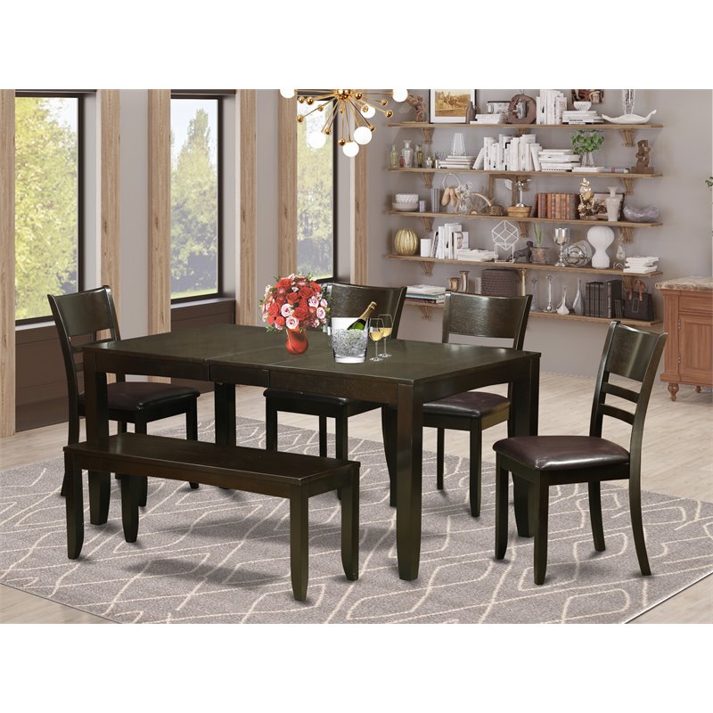 Pemberly Row 6-Piece Dining Set with Faux Leather Chairs in Cappuccino