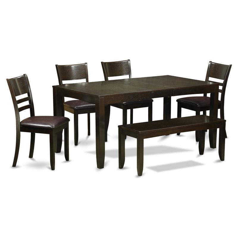 Pemberly Row 6-Piece Dining Set with Faux Leather Chairs in Cappuccino