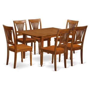 Pemberly Row 7-Piece Dining Table Set with Butterfly Leaf in Saddle Brown
