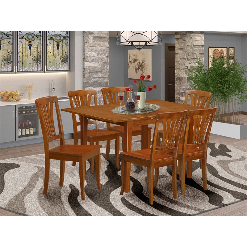 Pemberly Row 7-Piece Wood Dining Room Set with Butterfly Leaf in Saddle Brown