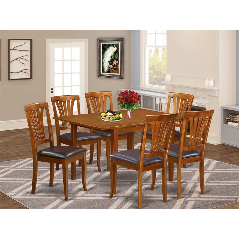 Pemberly Row 7-Piece Wood Dining Table Set with Butterfly Leaf in Saddle Brown