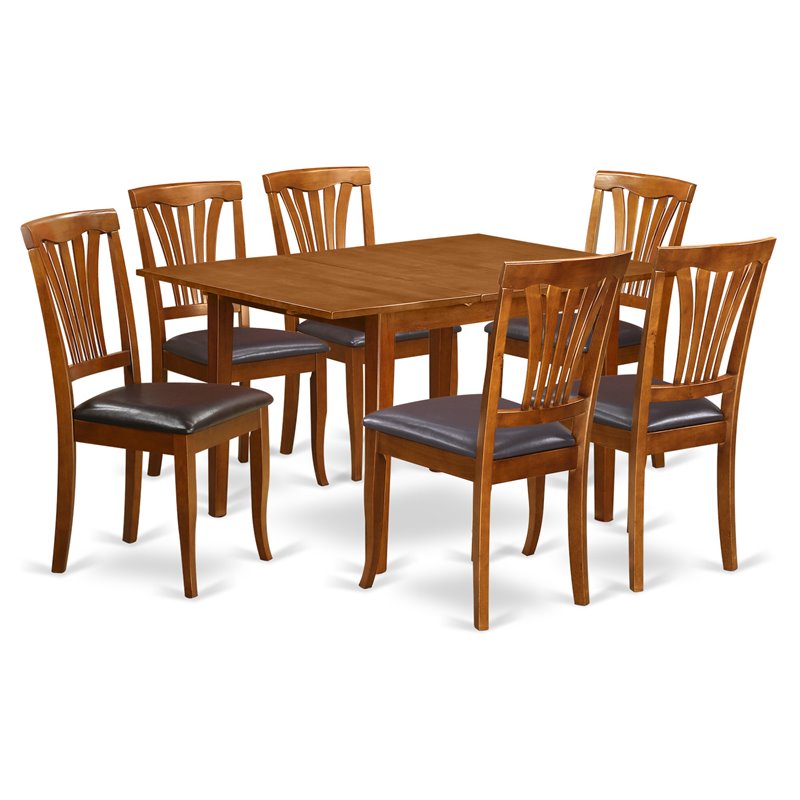 Pemberly Row 7-Piece Wood Dining Table Set with Butterfly Leaf in Saddle Brown