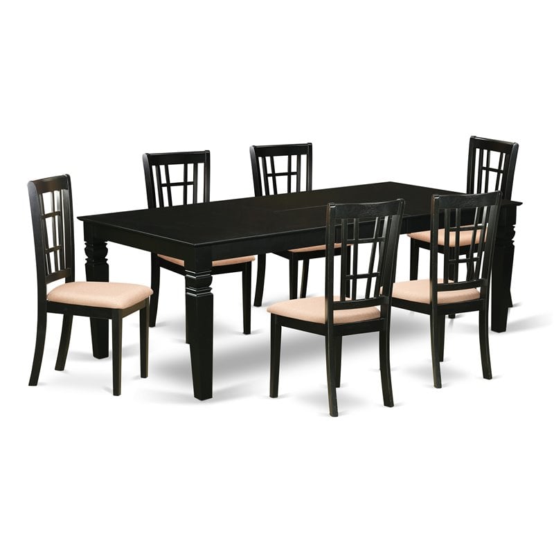 Pemberly Row 7-Piece Dining Set with Fabric Seat in Black Finish
