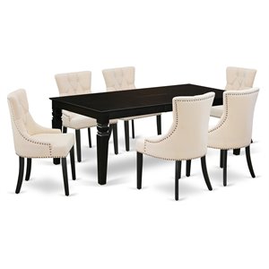 Pemberly Row 7-Piece Dining Set in Black and Light Beige with Extension Leaf