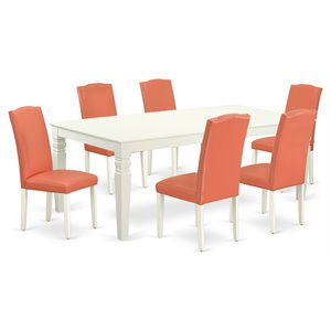Pemberly Row 7-Piece Wood Dining Set in Linen White and Pink Flamingo