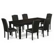 Pemberly Row 7-Piece Wood Dining Set with Leather Seats in Black