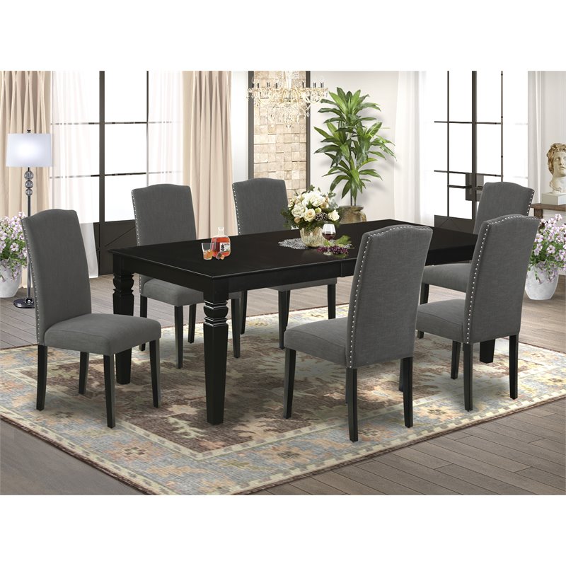 Pemberly Row 7-Piece Wood Dining Set in Black and Dark Gotham Gray