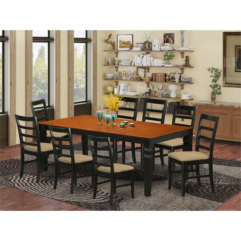 Pemberly Row 9-Piece Dining Set with Cushion Seat in Black and Cherry