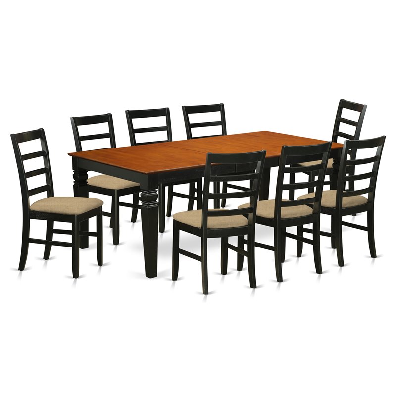 Pemberly Row 9-Piece Dining Set with Cushion Seat in Black and Cherry