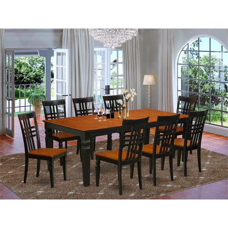Pemberly Row 9-Piece Wood Dining Table and Chairs in Black and Cherry