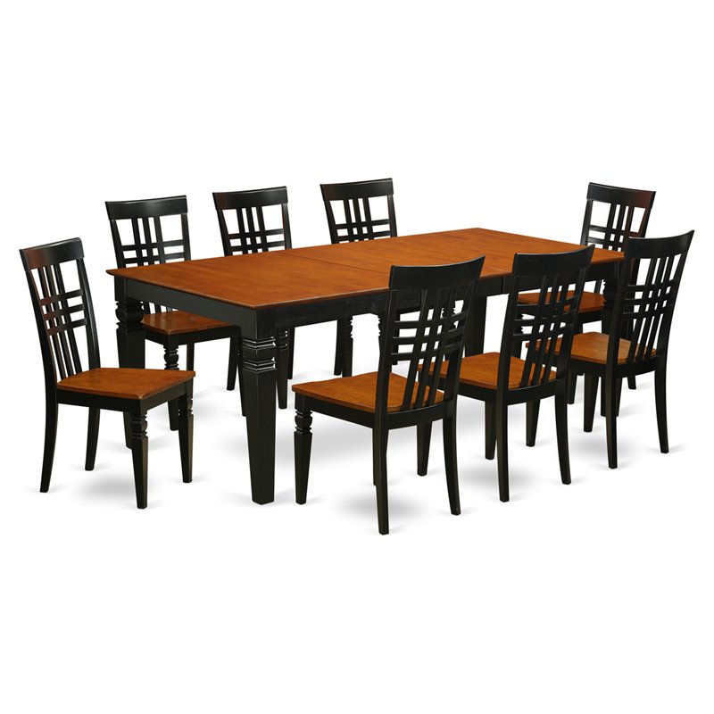 Pemberly Row 9-Piece Wood Dining Table and Chairs in Black and Cherry