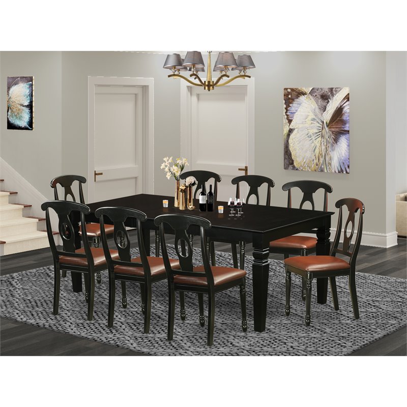 Pemberly Row 9-Piece Wood Dining Table and Faux Leather Chairs in Black