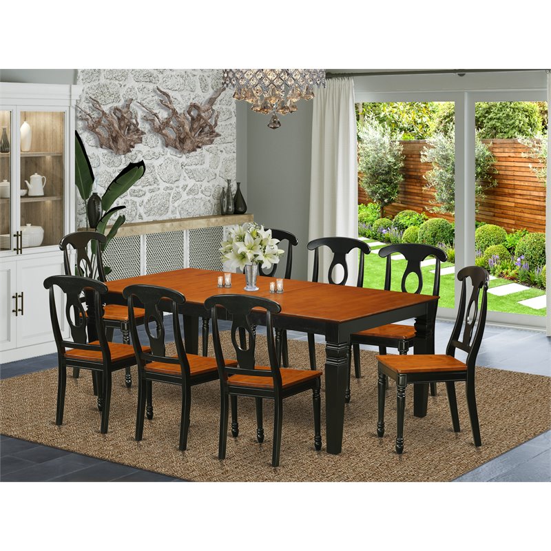 Pemberly Row 9-Pc Wood Dining Room Set with Butterfly Leaf in Black/Cherry