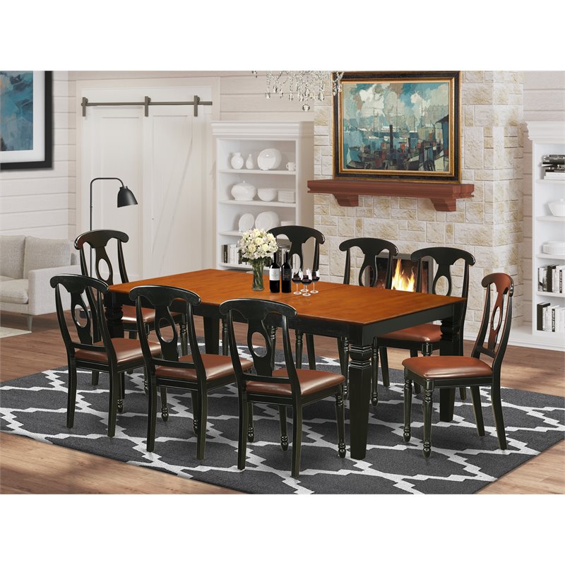Pemberly Row 9-Pc Wood Dining Set with Butterfly Leaf in Black and Cherry