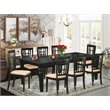 Pemberly Row 9-Piece Wood Dining Set with Fabric Chairs in Black Finish