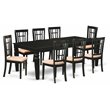Pemberly Row 9-Piece Wood Dining Set with Fabric Chairs in Black Finish