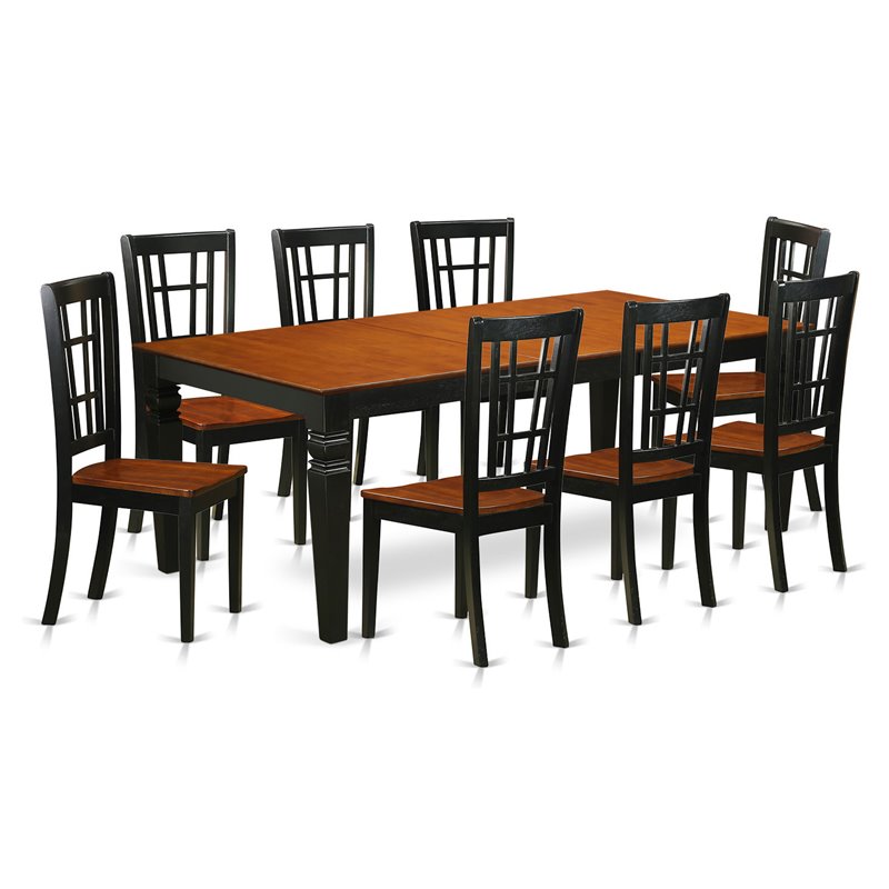 Pemberly Row 9-Piece Hardwood Dining Table Set with Leaf in Black and Cherry