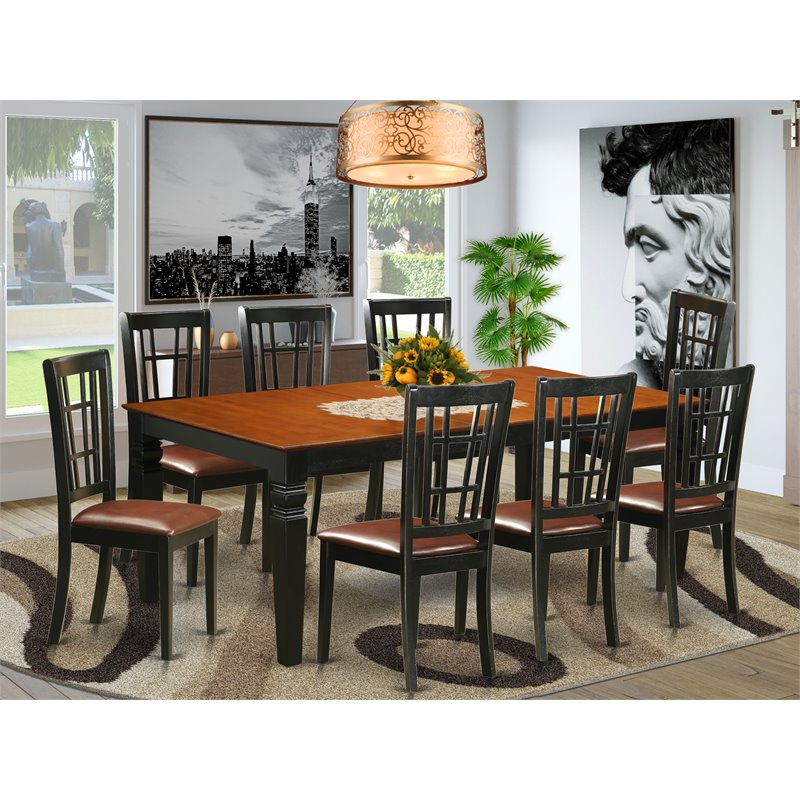 Pemberly Row 9-Piece Wood Dining Table Set with Leaf in Black and Cherry