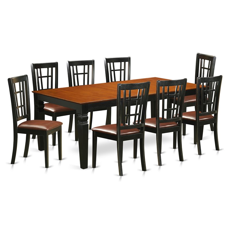 Pemberly Row 9-Piece Wood Dining Table Set with Leaf in Black and Cherry
