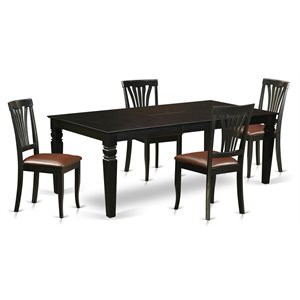 pemberly row 5-piece wood dining set with faux leather chairs in black