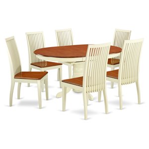 Pemberly Row 7-Piece Oval Dining Set in Buttermilk & Cherry with Pedestal Base
