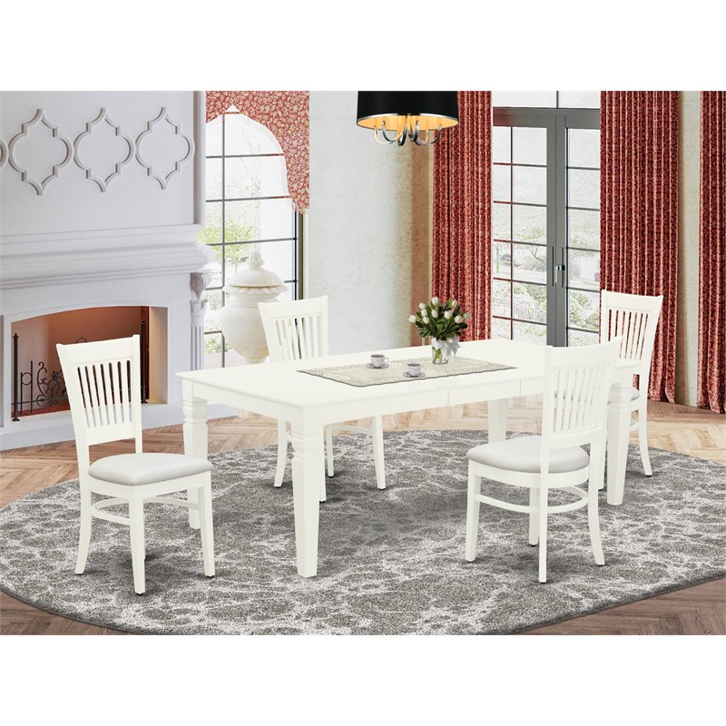 Pemberly Row 5-Piece Rubber Wood Dining Set with Butterfly Leaf in White