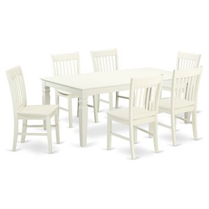 Pemberly Row 7-Piece Wood Dining Table Set in Linen White with Extension Leaf
