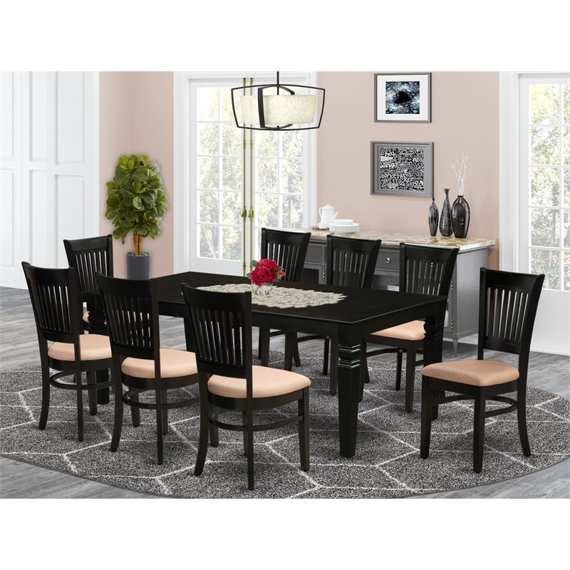 Pemberly Row 9-Piece Wood Dining Set in Black with Cushion Chairs