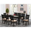 Pemberly Row 9-Piece Wood Dining Set in Black with Cushion Chairs