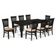 Pemberly Row 9-Piece Wood Dining Set in Black with Cushion Chairs
