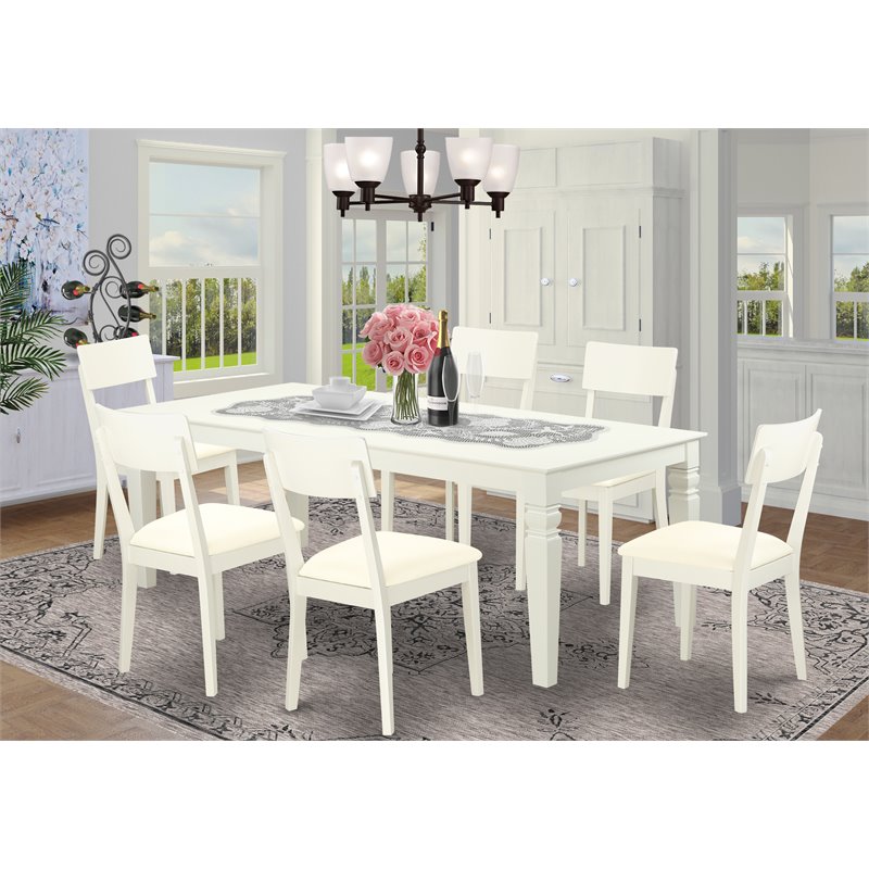 Pemberly Row 7-Piece Wood Dining Set with Leather Seat in Linen White