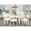 Pemberly Row 7-Piece Wood Dining Set with Leather Seat in Linen White