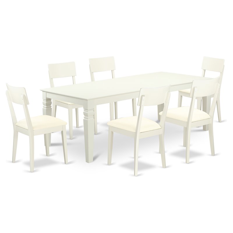 Pemberly Row 7-Piece Wood Dining Set with Leather Seat in Linen White